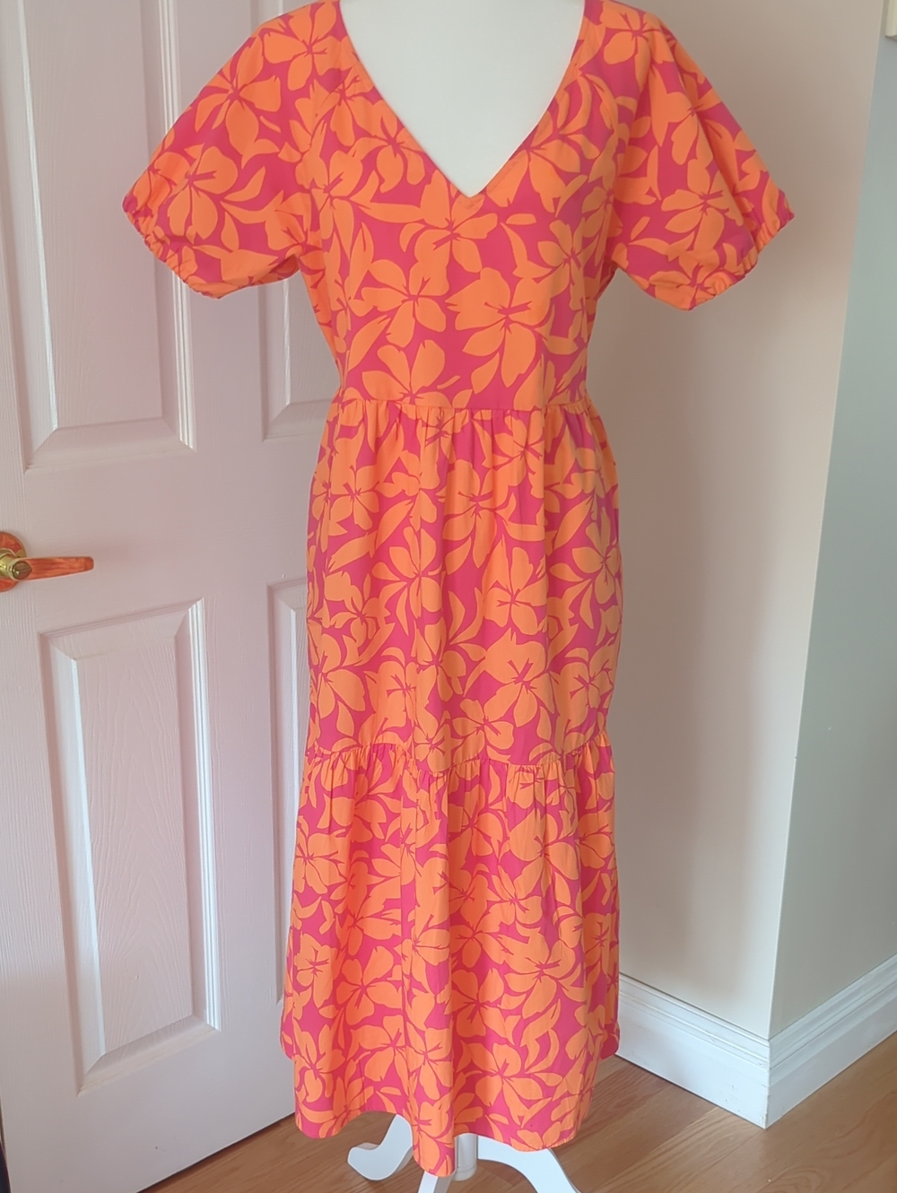 J. Crew Pink and Orange Floral V‑Neck Maxi Dress